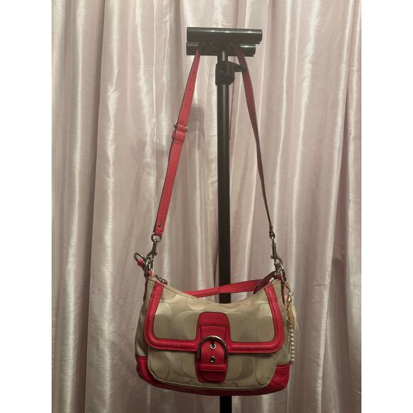 Coach F28902 Signature Stripe Hot pink Buckle Shoulder Bag - Picture 4 of 14